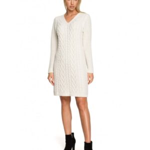 Rochie pulover  Cu decolteu in V - Acril - Nylon - Ecru